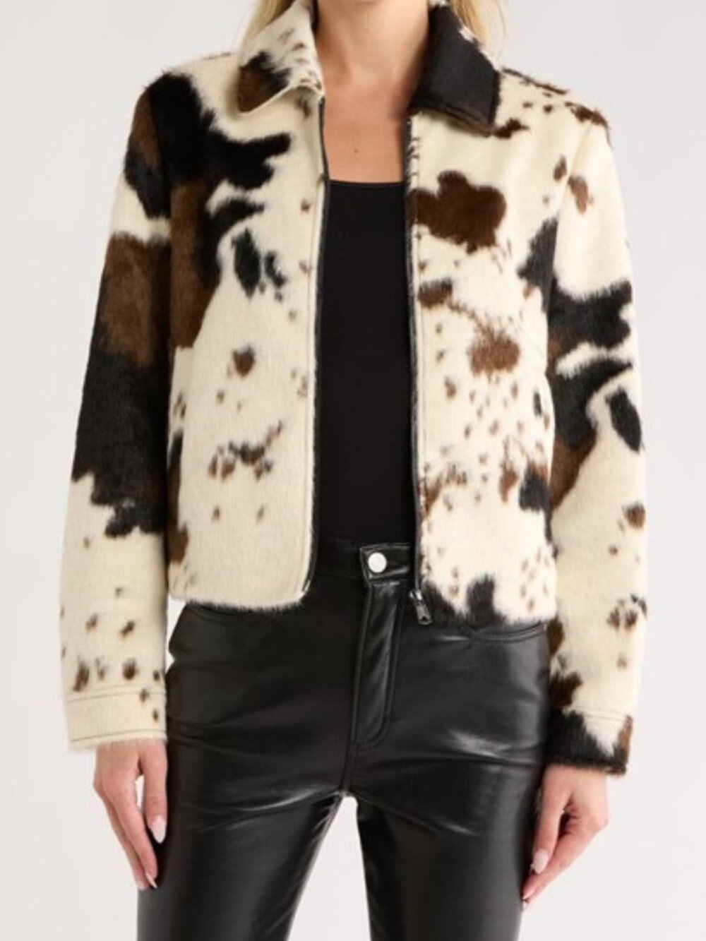 Bernardo Cow Print Faux Fur Jacket - Size M (8-10)